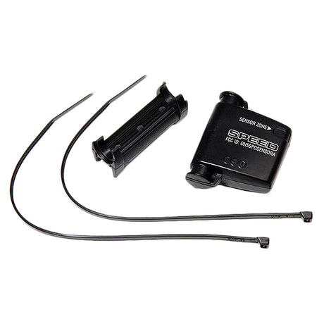 Speed Sensor for the CC-VT210 Velo Wireless Bike Computer, a black device with wires and white text, includes a black plastic tube and a black nail for attachment.