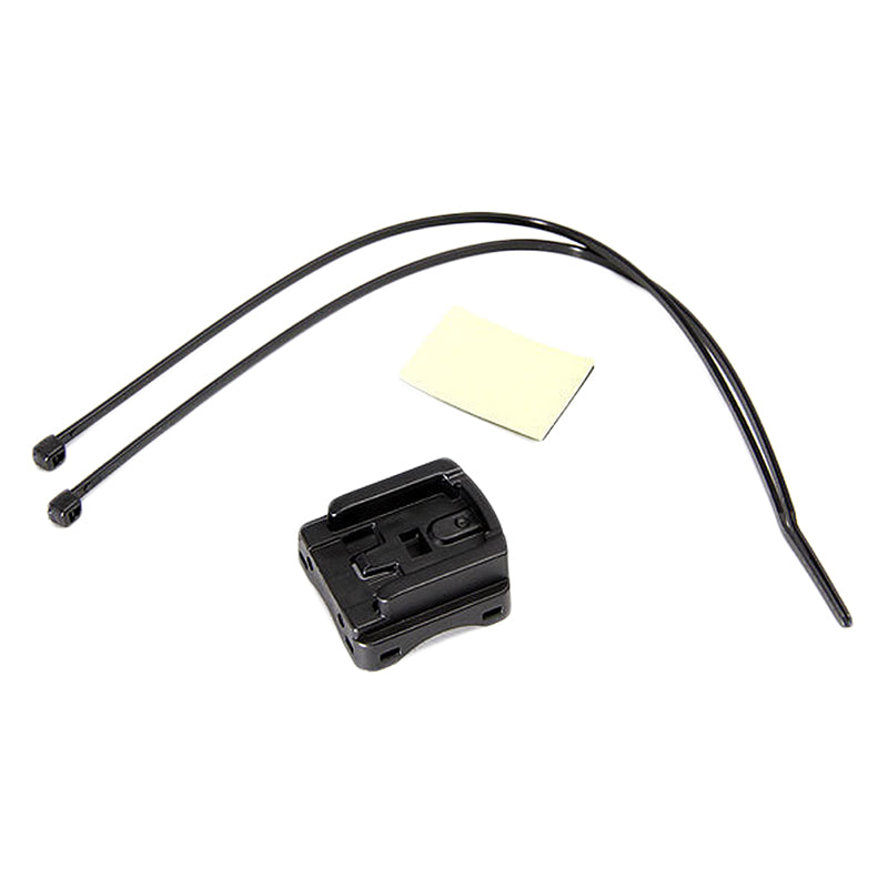 Bracket for the CC-VT210 Velo Wireless Bike Computer, featuring a black plastic mount with holes and attached wires, designed for secure attachment of the Velo wireless cyclocomputer.