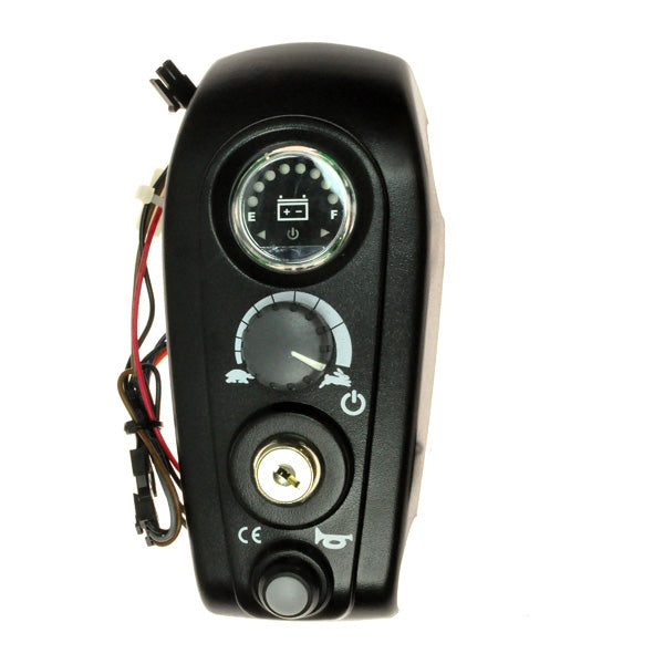 Upper Console Assembly without Horn for the Go-Go Elite Traveller Plus (SC53/SC54) (Blemished) featuring a black plastic shroud, dial, LED meter, key switch, and speed pot knob, excluding the horn module.