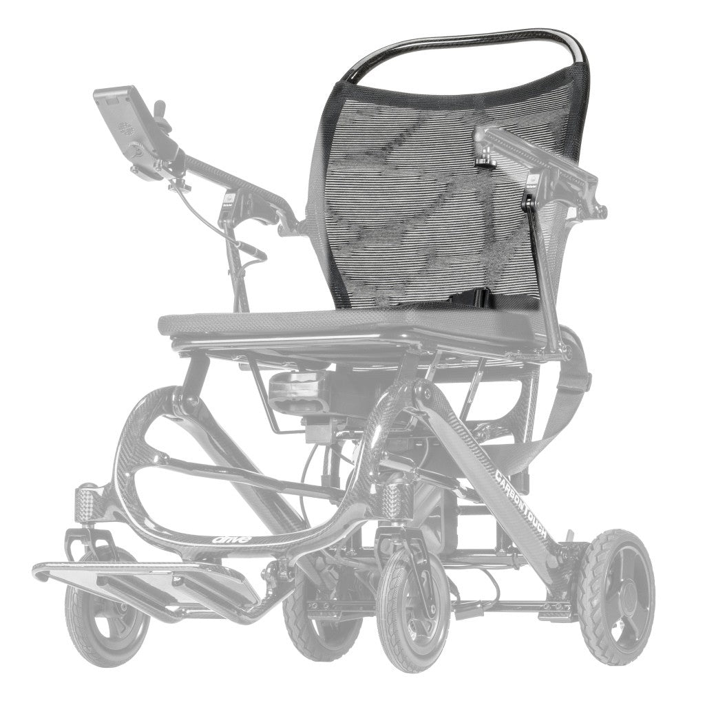 CFPC17FS-02 back assembly with upholstery shown in color on the Drive Medical CarbonTouch Power Wheelchair (CFPC17FS), rest of the power chair greyed out