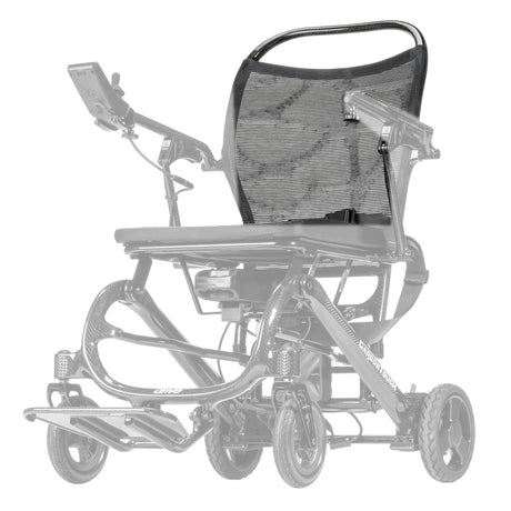 CFPC17FS-02 back assembly with upholstery shown in color on the Drive Medical CarbonTouch Power Wheelchair (CFPC17FS), rest of the power chair greyed out