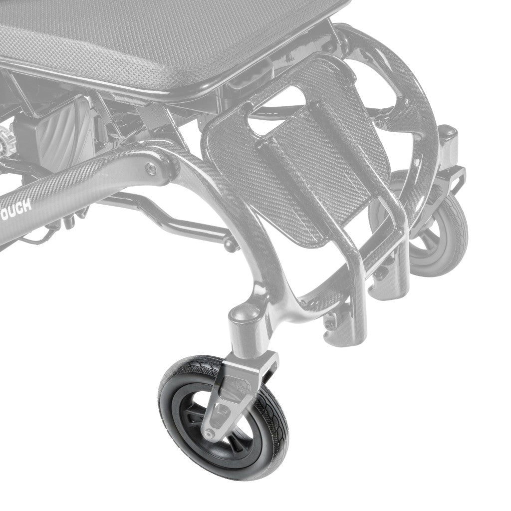 CFPC17FS-07 7" front caster wheel shown in color on the Drive Medical CarbonTouch Power Wheelchair (CFPC17FS), rest of the power chair greyed out