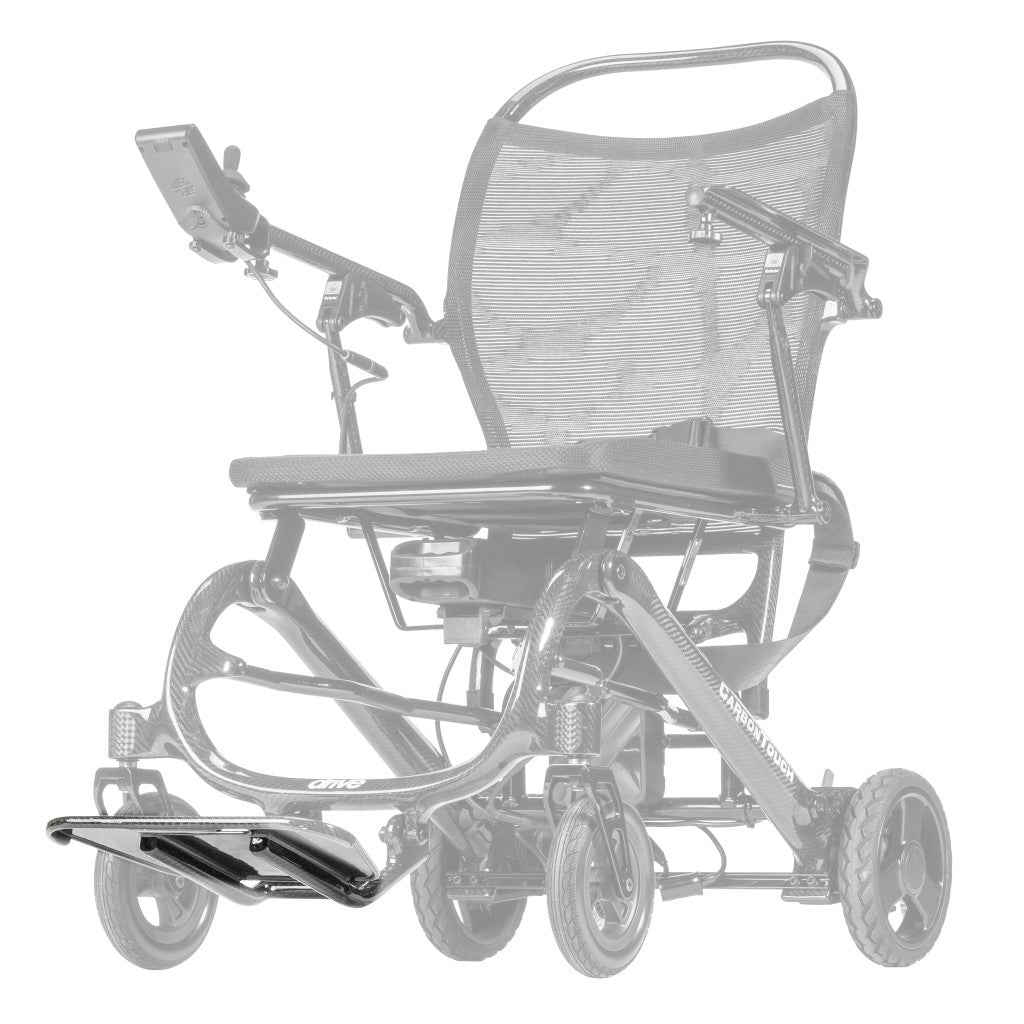 CFPC17FS-11 footrest assembly shown in color on the Drive Medical CarbonTouch Power Wheelchair (CFPC17FS), rest of the power chair greyed out
