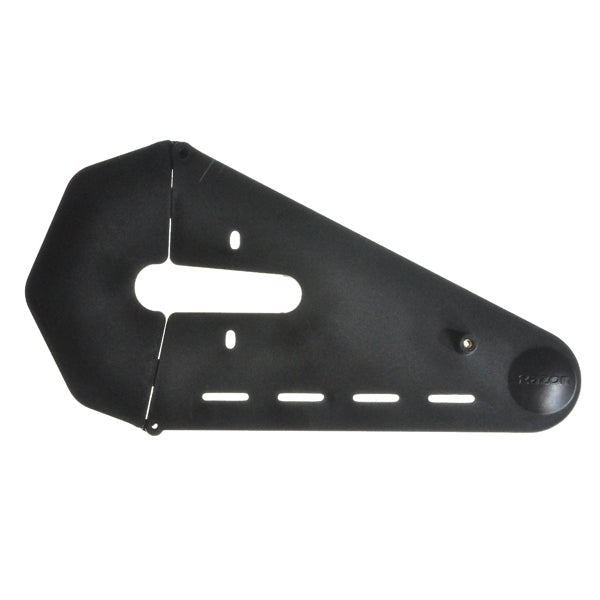 Chain Guard with Screws for Razor Pocket Rocket (PR200), Versions 3+. Black plastic guard with holes, compatible with versions 3+ of Razor Pocket Rocket, includes necessary screws for easy installation.