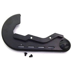 Chain Guard with Screws for the Razor E100/E125 (Versions 5-32) and the E150 (Versions 6-17); a black plastic object with holes, including bolts for attachment.