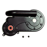 Chain Guard with Screws for the Razor Trikke E2, featuring a black plastic guard with a red circular element, designed to protect riders from the front-mounted motor chain.