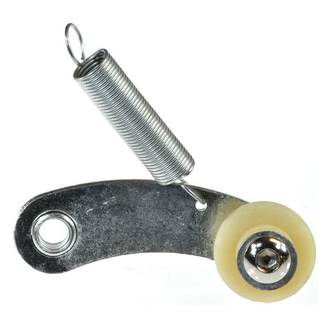 Chain Tensioner with Small Plastic Roller & 2-7/8 Arm for the Baja Mini Bike MB165 & MB200, showing a close-up of the metal and plastic roller with an attached spring.