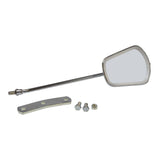 Chrome Trapezoidal Mirror for Vintage Vespa Scooters with accompanying screws displayed on a white background.