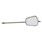 Chrome Trapezoidal Mirror for Vintage Vespa Scooters with a long handle and sleek design, shown in a close-up view highlighting its reflective surface and sturdy chrome build.