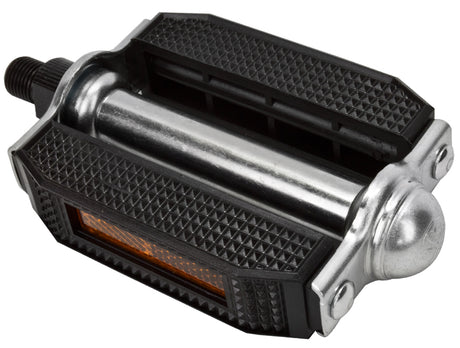 Classic Rock Plastic Pedals by Sunlite, featuring a black and silver lever design, ideal for bicycles, electric scooters, and more.