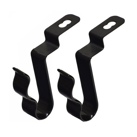 Clip Cane Holder for Mobility Scooters & Power Chairs (Set of 2) – close-up of black metal hooks designed to attach to armrest frames, providing convenient cane storage for mobility aids.