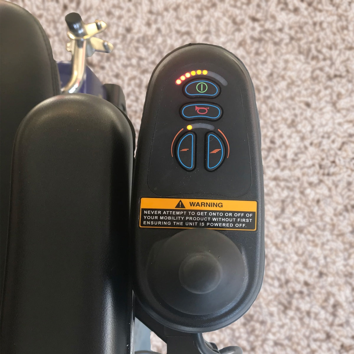 Close-up of the keypad for 4 Key VR2 Joystick Controller, showcasing the buttons and surface texture of the replacement part for mobility power chairs.