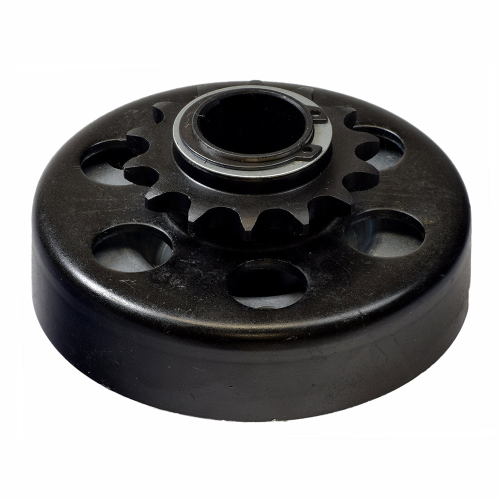 Clutch Assembly with 1 Shaft and 14 Tooth 40/41/420 Chain Sprocket for Go-Karts & Mini Bikes, featuring a black circular metal component with a central hole, designed for high-powered engines.