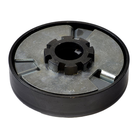 Clutch Assembly with 1 Shaft and 14 Tooth 40/41/420 Chain Sprocket for Go-Karts & Mini Bikes, featuring a black and silver circular gear with a central hole and metal ring.