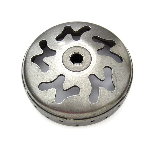 Clutch Bell for Genuine 125cc and 150cc Scooters, a circular metal object with holes, designed by NCY for efficient cooling and acceleration, ideal for GY6 engines, especially the Genuine Buddy series.