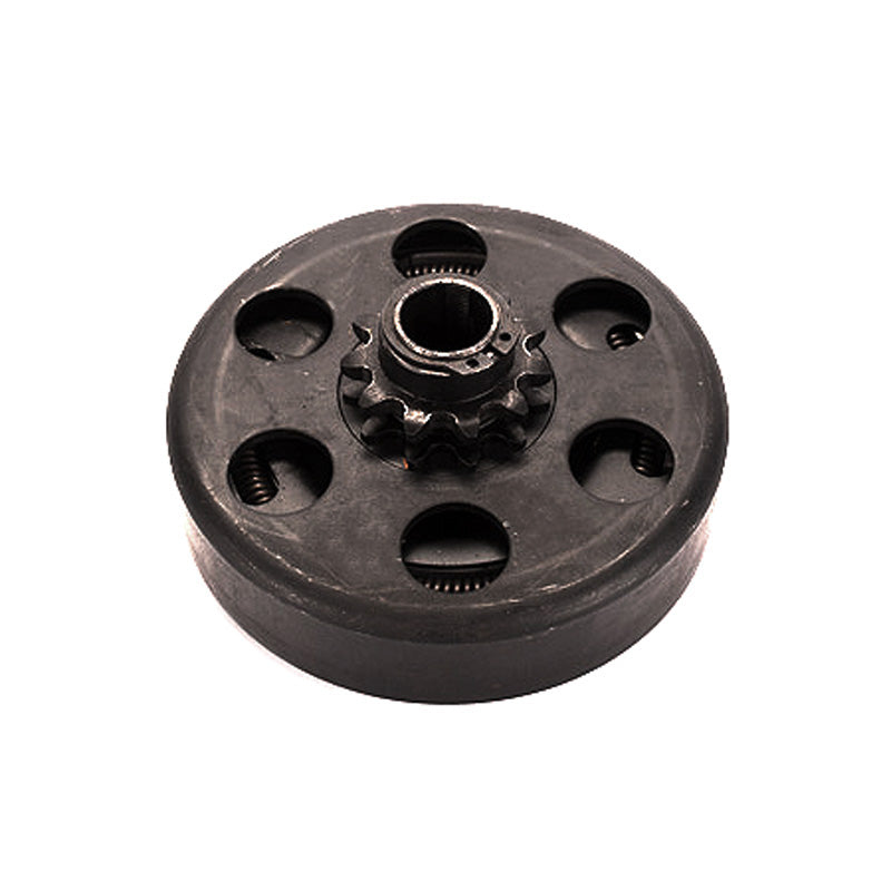 Clutch Assembly with 11 Tooth 5/8 Shaft for Motovox MBX10 and MBX11 Mini Bikes, featuring a black circular design with holes for ventilation, essential for transferring engine power efficiently.