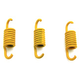 Clutch Spring for 50cc GY6 QMB139 Engines – A close-up of three yellow spiral springs, showcasing their coiled design, ideal for enhancing scooter acceleration and performance.