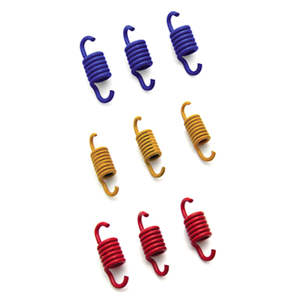 Clutch Springs for 125cc Yamaha Scooters displayed as three colorful coil springs on a white background, essential for enhancing scooter acceleration by engaging the clutch at different RPMs.