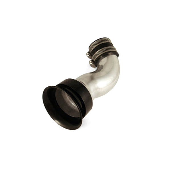 Cold Air Intake Tube for 125cc and 150cc GY6 Engines by NCY, featuring a silver and black metal pipe designed to enhance airflow to the carburetor, ideal for larger carburetor applications.