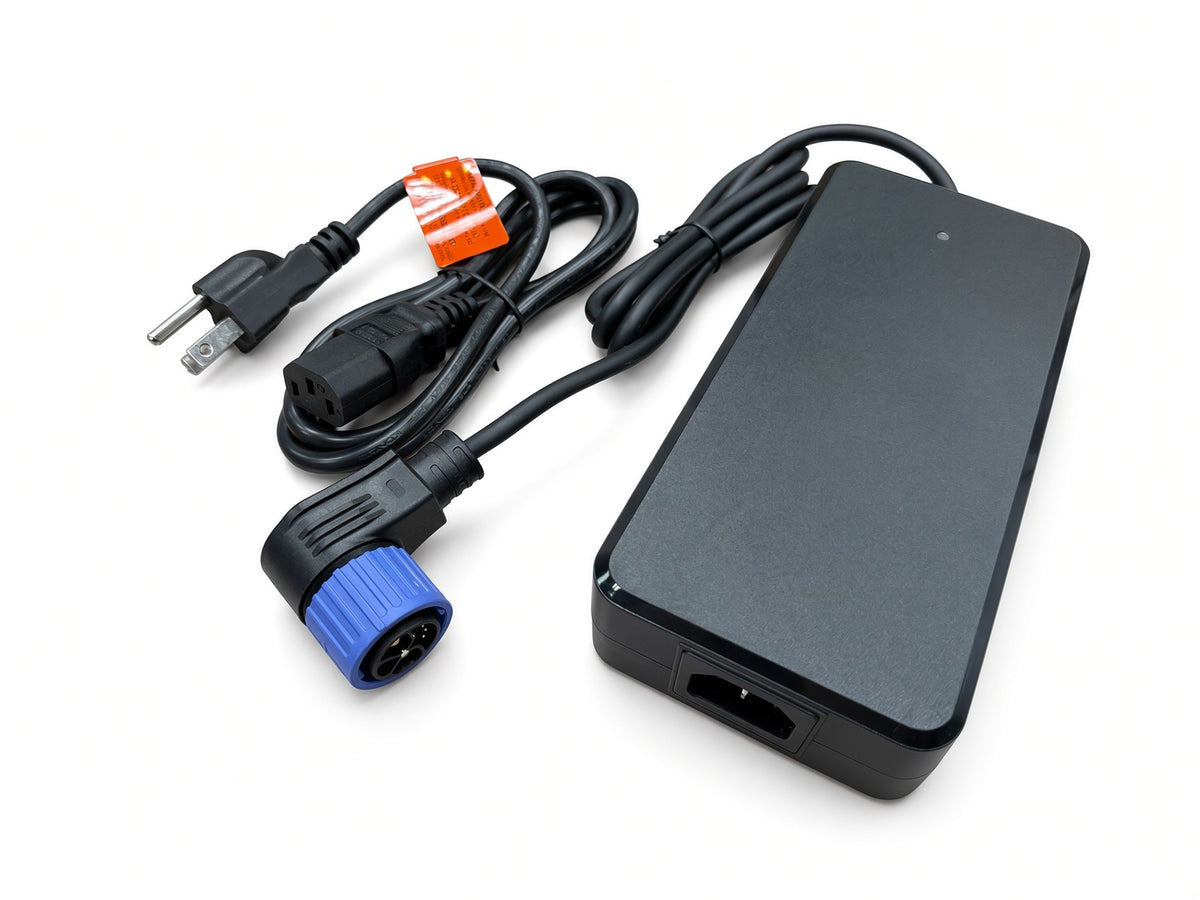 60 Volt battery charger for the Coleman EVB200 mini bike with blue 8-pin connector and detachable AC power cord