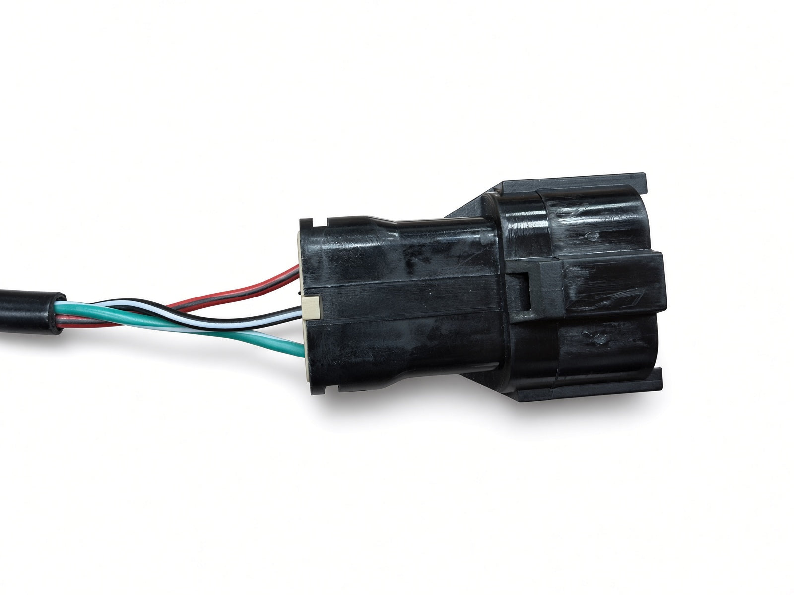 Side view of the Coleman EVB200 throttle connector showing the red, white and green wires