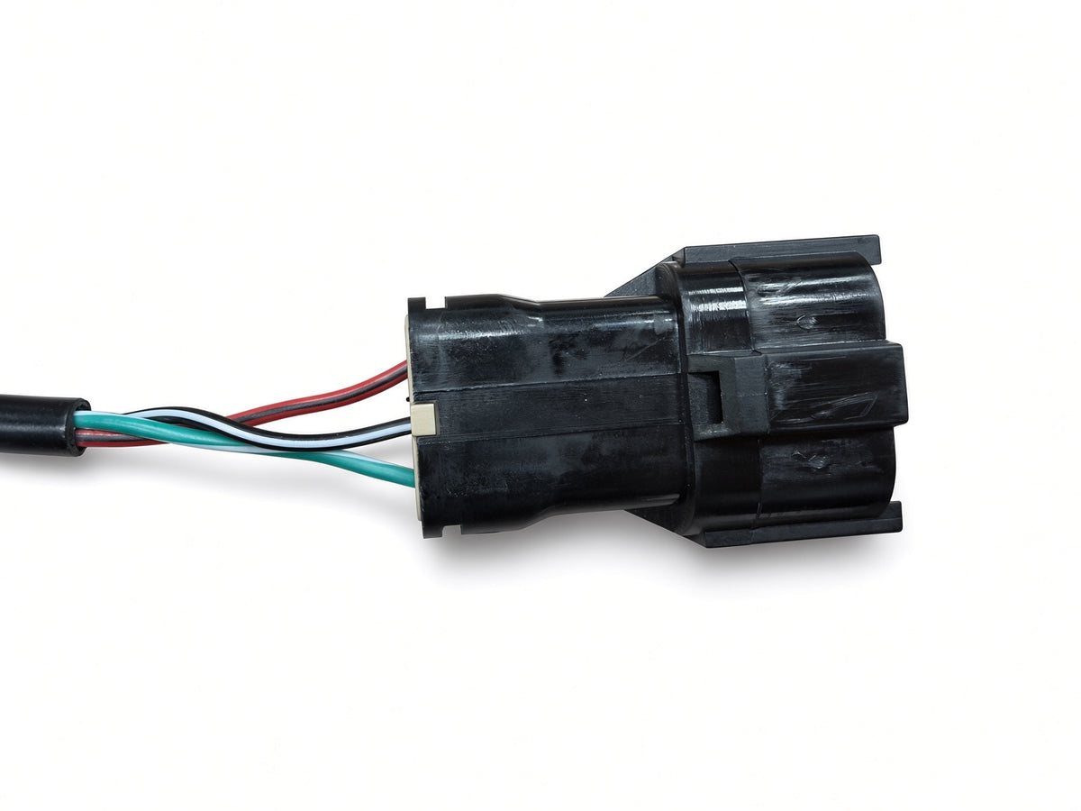Side view of the Coleman EVB200 throttle connector showing the red, white and green wires