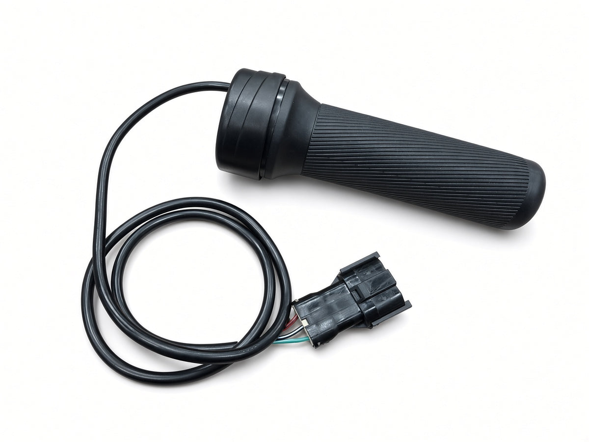 Twist grip throttle assembly for the Coleman EVB200 mini bike with wiring harness and 3-pin connector
