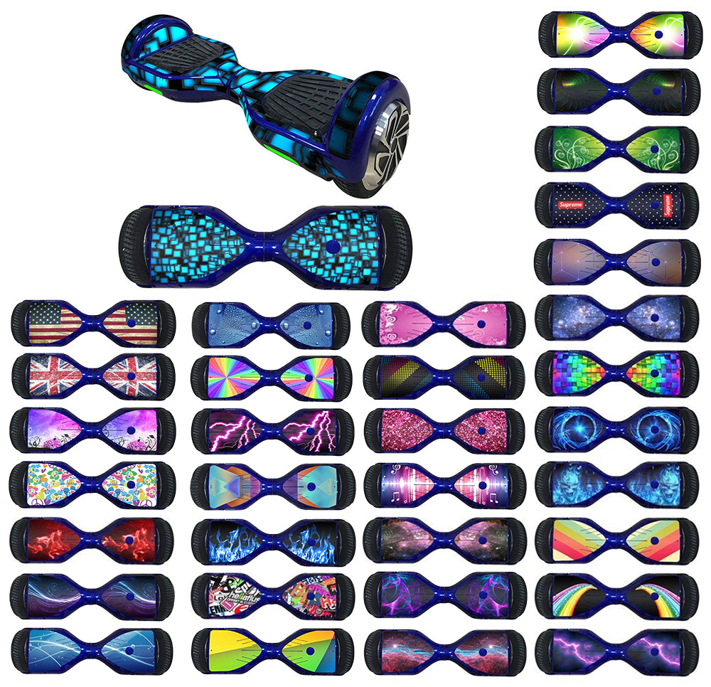 Decorative Decal Sticker Skins for 6.5 Self-Balancing Hoverboards, showcasing various vibrant and creative designs, ready to refresh and personalize hoverboards with easy application.