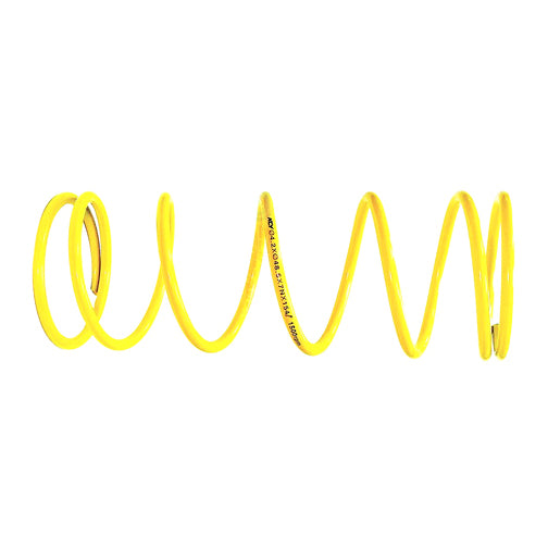 Compression Spring for 50cc, 125cc, and 150cc GY6 Engines - 1500 RPM, showing a coiled yellow wire on a white background, used for engaging belts and controlling CVT transmission rates.