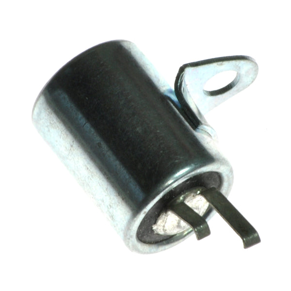 Condenser for the Honda Super Cub C100, C102, CA100, & CA102 (1962-1970), a small metal object with a clip and a hole, designed as a cylindrical replacement part.