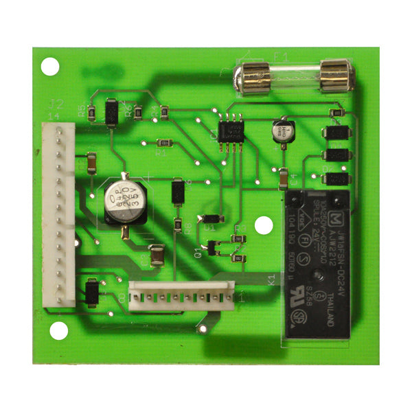 Console Circuit Board With Time Out for Pride Celebrity XL (SC445), featuring numerous black and white electronic components, including capacitors and resistors, on a densely packed green circuit board.