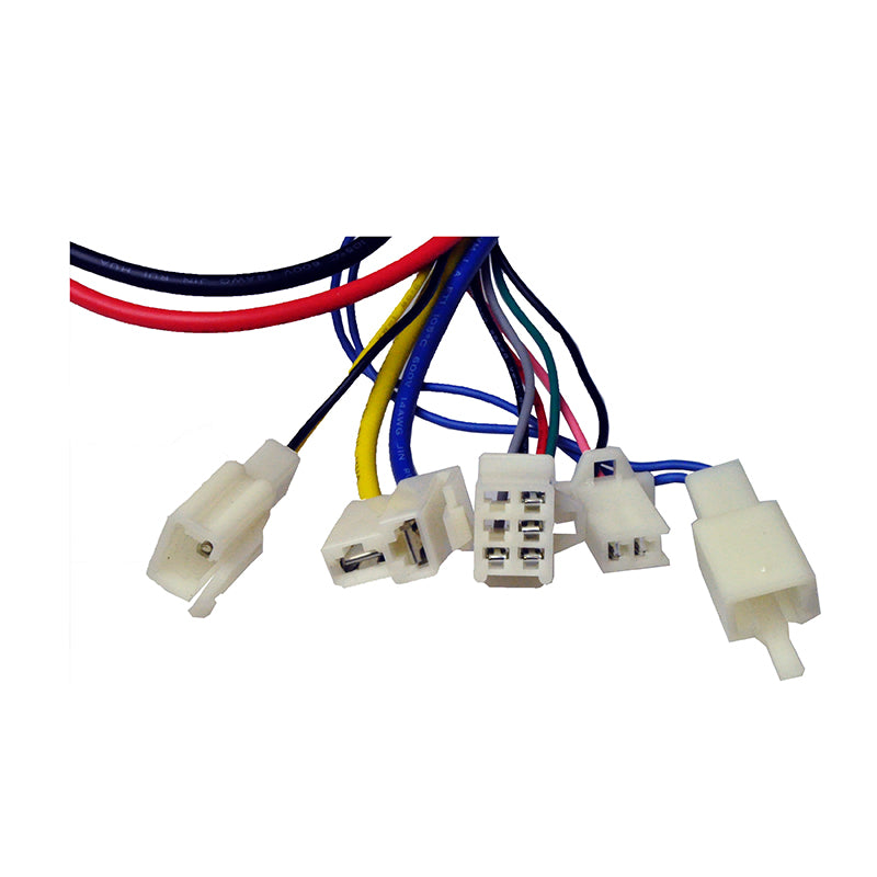 24 Volt 250 Watt Controller for the Jetson® Junior Electric Mini Bike, showcasing a close-up of colorful wires and a white connector, essential for replacing faulty controllers in electric mini bikes.