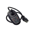 newVSI Joystick Controller for Merits EZ-GO, Regal, & Travel Ease Regal Power Chairs, featuring a black remote control with an attached wire, shown in a close-up view.