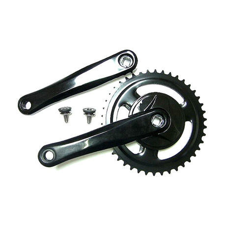 170 mm Black Alloy Crankset for the eZip Skyline, showcasing a close-up of the black metal gear and steel chain ring, unique to the Skyline series of e-bikes.