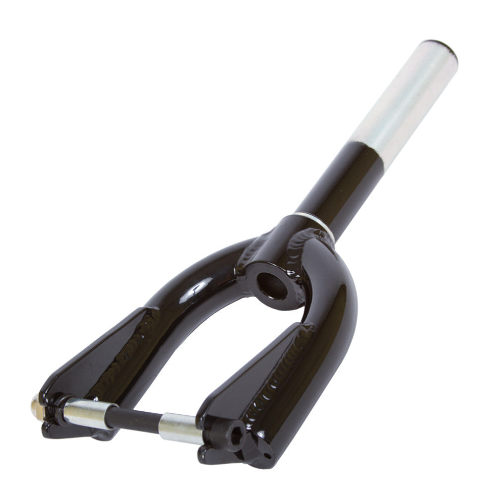 Crisp DX Dirt Scooter Fork with strong, welded alloy construction designed for off-road durability. Includes an axle, ideal for rough terrain.