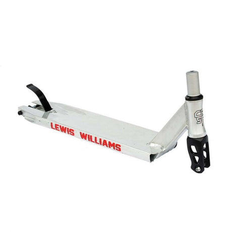 Crisp Lewis Williams Signature Deck Kit featuring a silver scooter with a black handle, visible integrated grind rails, boxed sides, and a fully-integrated head tube.