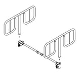 Drawing of a crossbrace assembly and hand rail receivers for Invacare Homecare Beds with the CareGuard Half-Length Rail 6640, showing detailed design and mounting points.