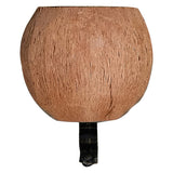 Close-up of the Cruiser Candy Coconut Cup Holder, a handmade coconut shell cup holder designed to mount on bicycle handlebars, featuring a natural, hollowed-out coconut shell.