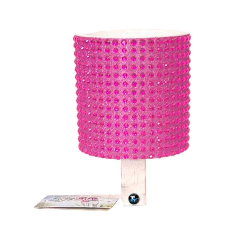 Cruiser Candy Rhinestone Cup Holder for Bikes & Scooters: Features a stylish pink lamp shade design adorned with rhinestones, perfect for adding flair and easy beverage access when mounted on handlebars.