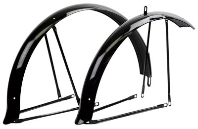 Close-up of the Cruiser Fender Pair showcasing its sleek design, fitted over a black tire, ideal for 26 x 2.125 bicycles and scooters from Sunlite.