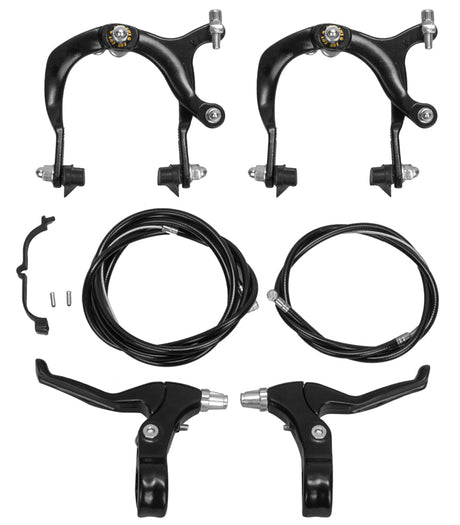 Cruiser/MX Brake Set featuring a pair of black bicycle brake levers with attached cables, designed for various bikes and scooters, highlighting Sunlite's quality craftsmanship and Monster Scooter Parts' latest accessory offerings.