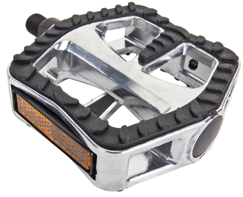 Cruiser Rubber Grip Pedals by Sunlite, featuring a sleek black and silver design, suitable for various scooters and bikes, providing durable and practical use.