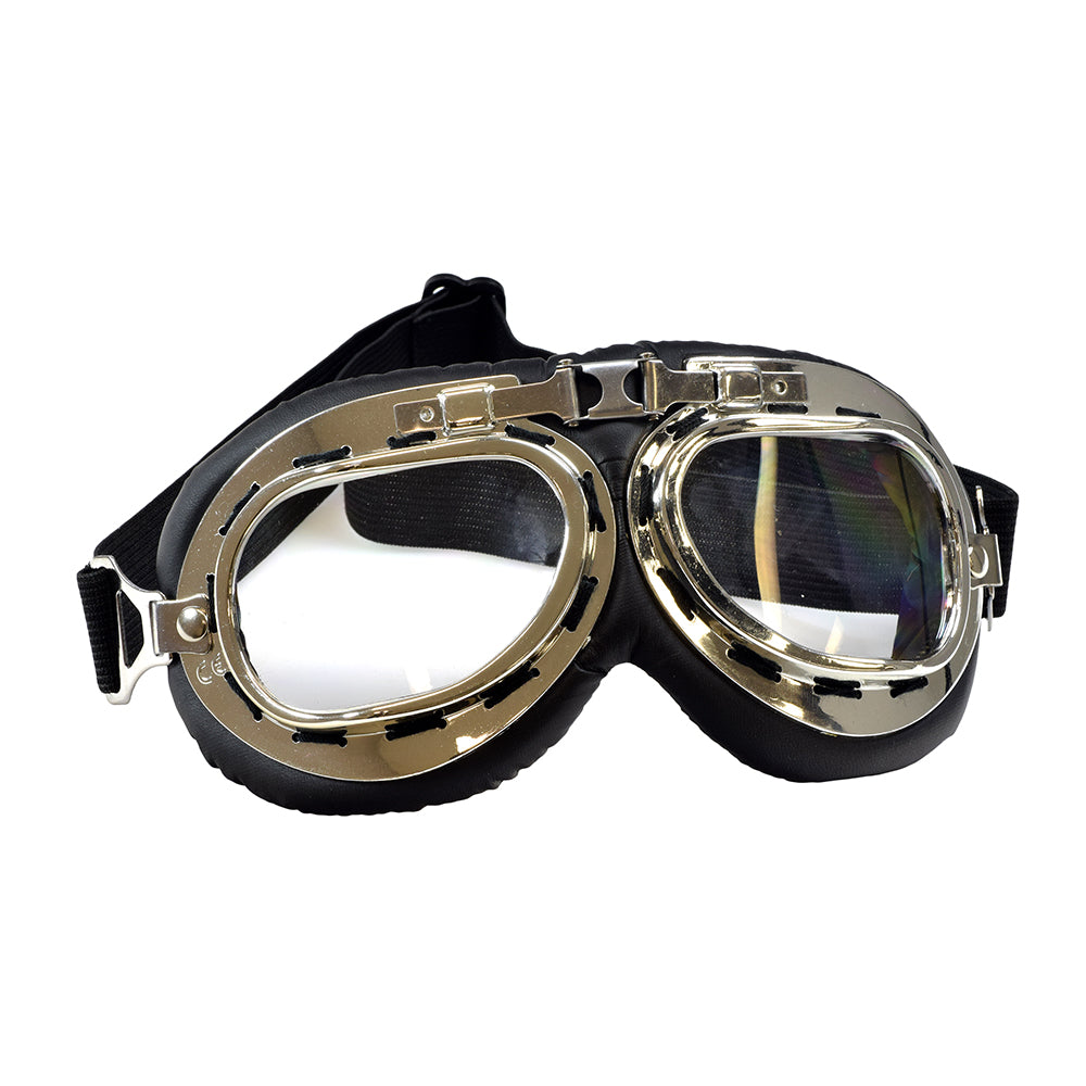 Cruiser Style Scooter Goggles with metal rims, featuring an adjustable elastic strap and ABS frame. These stylish goggles are perfect for protecting your eyes while riding, with multiple lens options available.