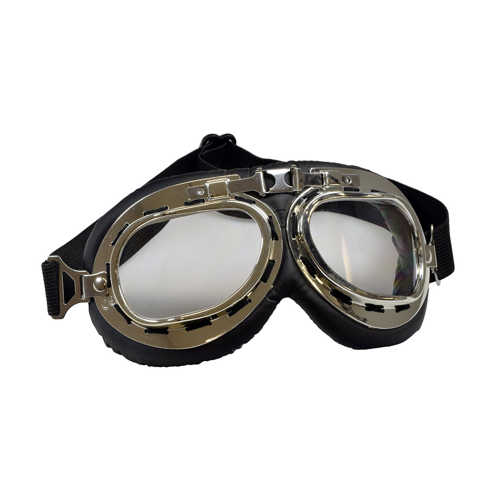 Cruiser Style Scooter Goggles featuring metal rims, anti-UV lenses, and an adjustable elastic strap for protection and style while riding.