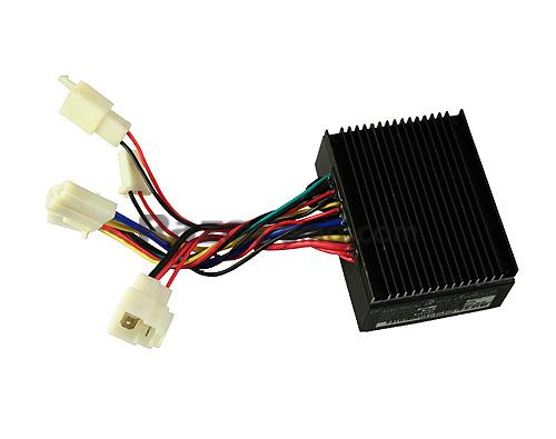 CT-201C6-3 / HB2430TYD-FS Control Module with 5-Wire Throttle Connector for Razor E200, Versions 10-12, featuring a black rectangular case with colorful wires and harnesses.