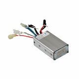 Currie 36 Volt 6-Pin Controller for electric scooters, featuring a silver box with multiple connected wires and tagged connectors, designed for easy installation in compatible scooter models.