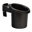 Cup Holder for ActiveCare Medalist, featuring a handle and clip, designed for secure attachment to the power chair.