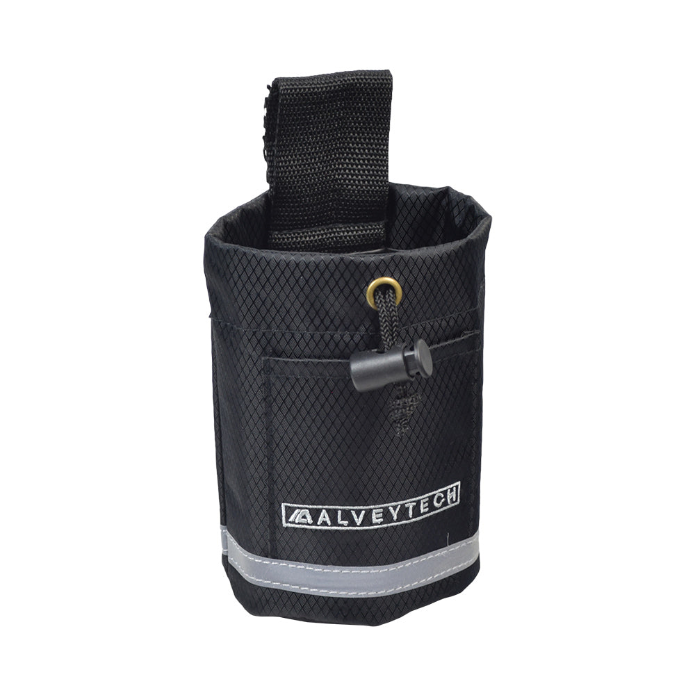 Unbreakable Universal Cupholder for ATVs, Bikes, Go-Karts, & Scooters; a cylindrical black fabric holder with a strap, designed for secure, versatile mounting on handlebars or frames.