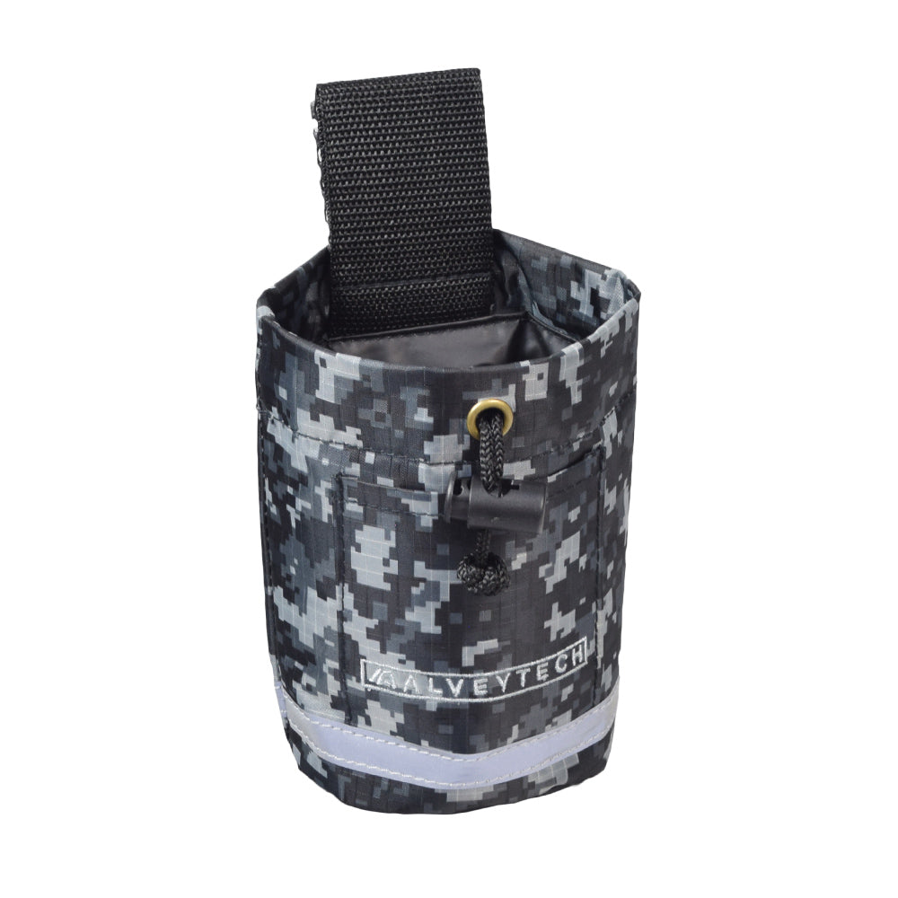 Unbreakable Universal Cup Holder for Mobility Scooters, Power Chairs, & Wheelchairs, featuring a camouflage pattern with a strap and Quick-clip pinch buckles for secure attachment.