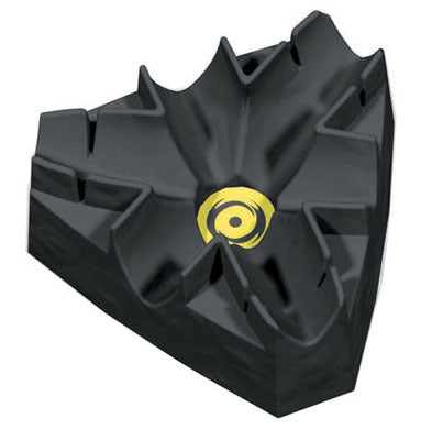 CycleOps 3-Level Bicycle Trainer Riser Block, a black plastic object with a yellow circular accent, designed to stabilize your bike's front tire by offering three adjustable height levels for indoor training.